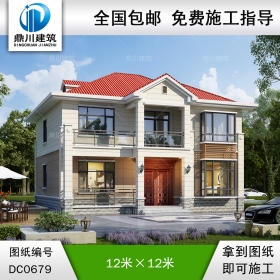 二層簡歐帶露臺小別墅施工圖紙及效果圖_農(nóng)村二層實用自建房設計,鼎川建筑